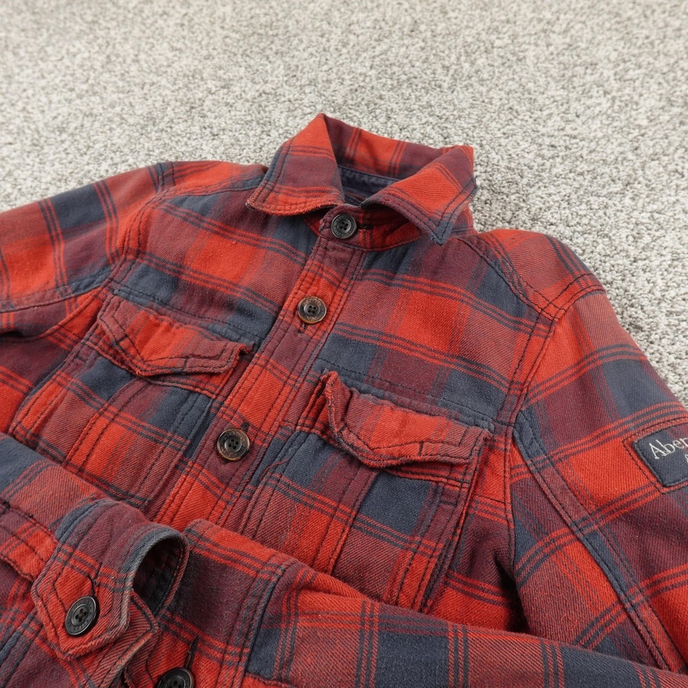 VTG Abercrombie Fitch Jacket Mens S Red Plaid Flannel Jay Range Shacket Coat Y2K